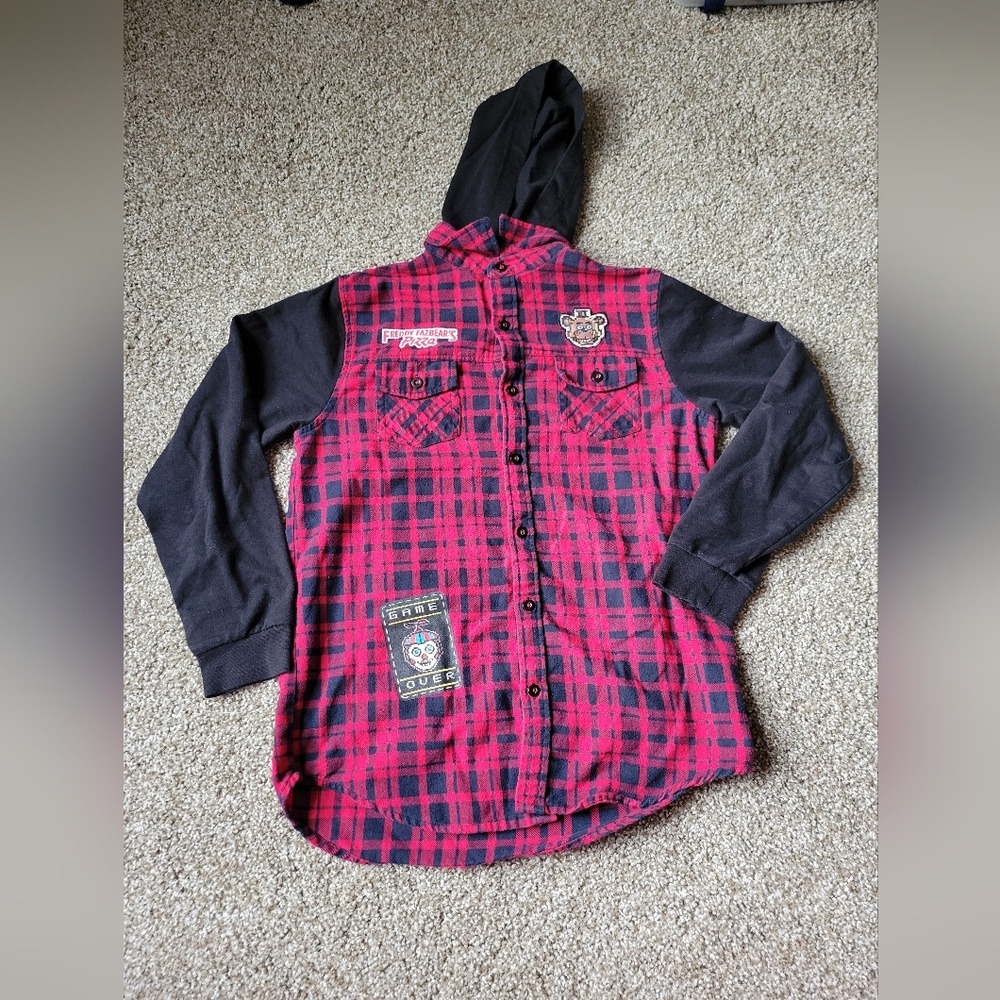 Five Nights and Freddy's Game Over Plaid Button down long sleeve shirt